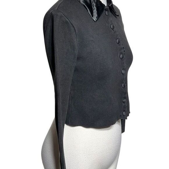 Armani A/X Black Long Sleeve Cropped Button Up Ribbed Shirt Small - Picture 3 of 5